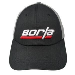 Borla Strapback Baseball Cap Black One Size Adjustable Embroidered Vented Holes